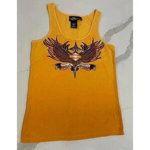 Harley Davidson Beaded Wings Dagger Cami TankTop Womens Large Golden Orange Fade